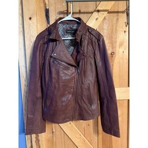 Black Rivet Women's Burgundy Faux Leather Jacket with Leopard Lining‎ Size XL
